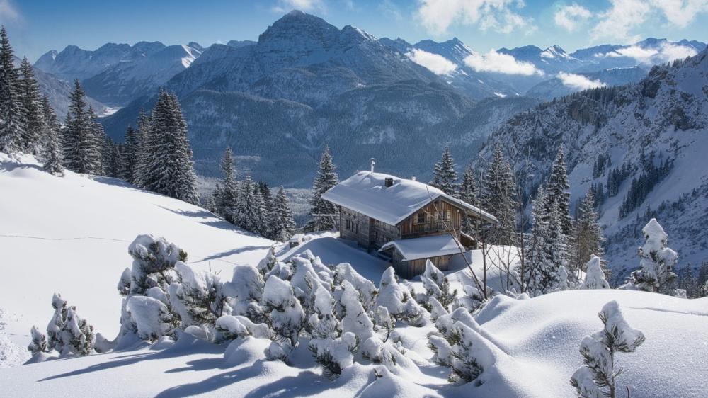 Snowy Alpine Cottage in Tannheimer Valley wallpaper