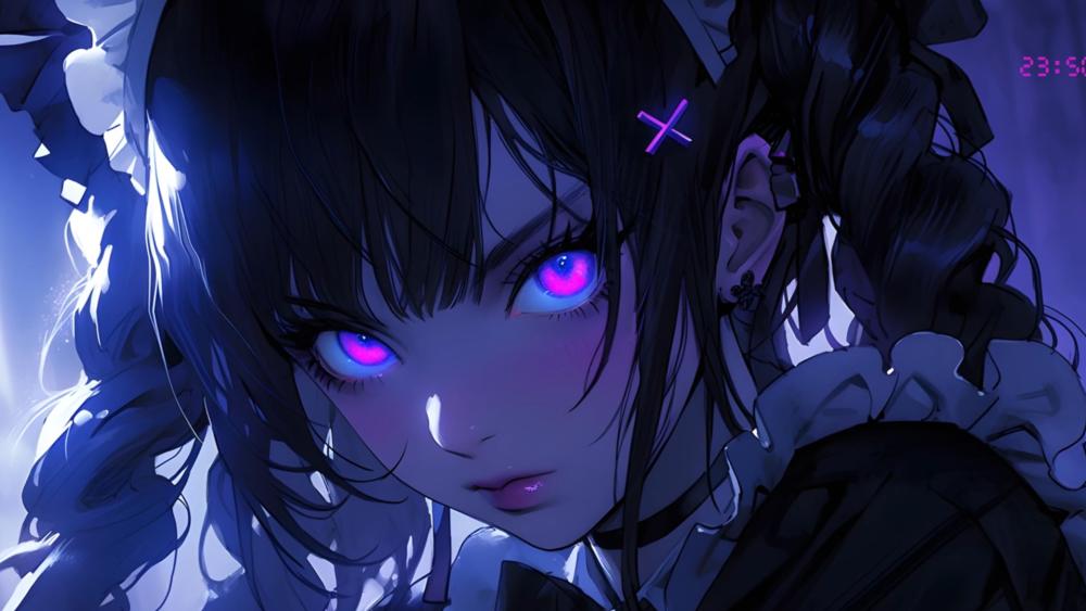 Neon Gothic Cyber Maid Portrait wallpaper