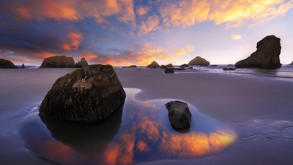 Sunset Reflections at Bandon Beach wallpaper