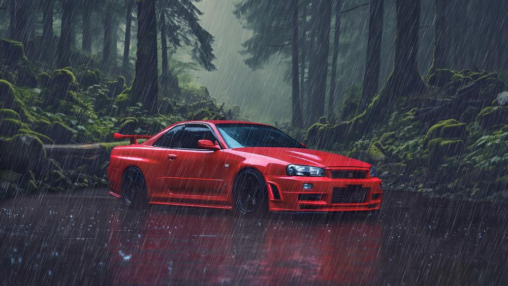 Nissan GT-R in the Rain wallpaper