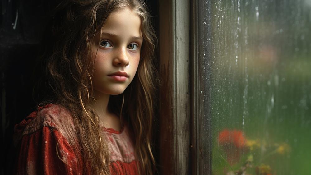 Rainy Window Portrait of Innocent Reflection wallpaper