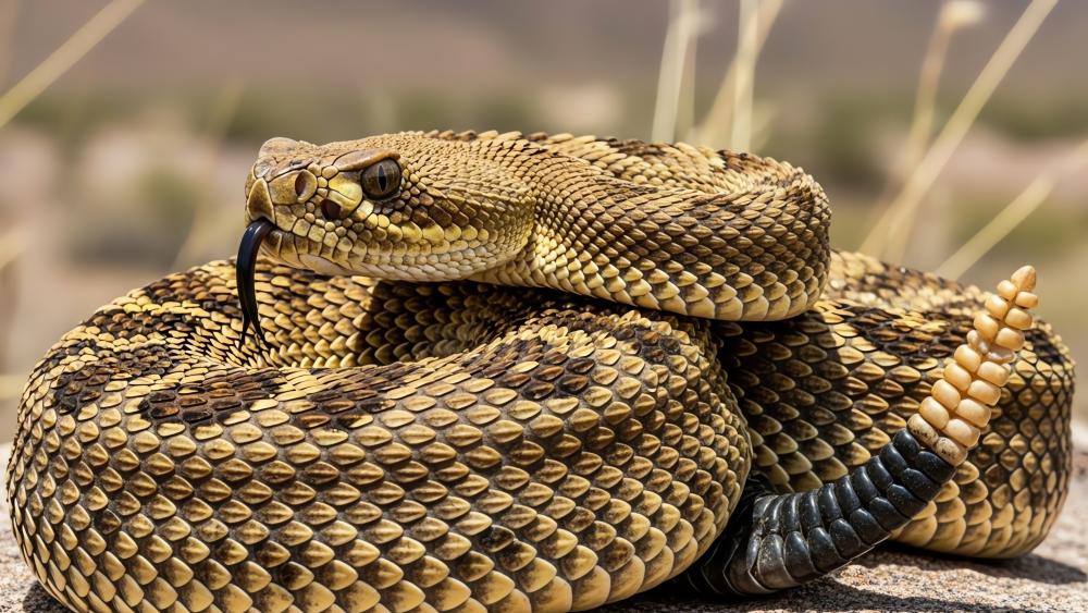 Desert Rattlesnake Coiled in Golden Sand wallpaper