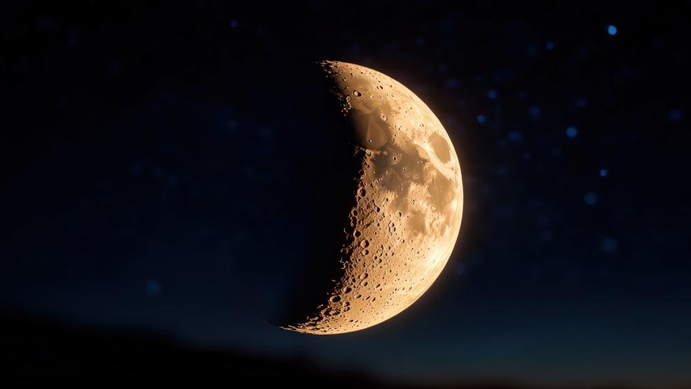 Golden Crescent Moon Over Silent Midnight Sky wallpaper