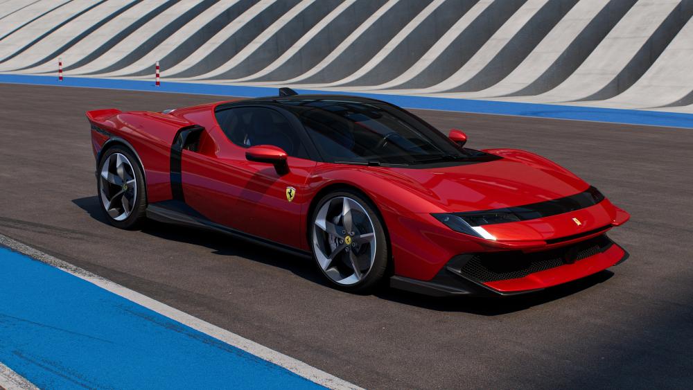 Red Ferrari Supercar on Racing Track wallpaper