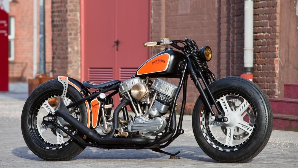 Custom Harley Chopper in Urban Light wallpaper