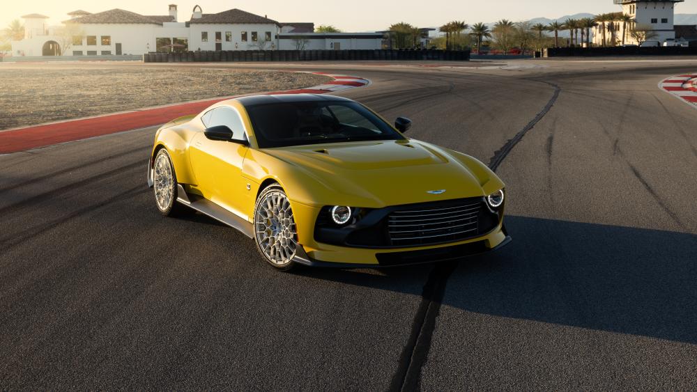 Yellow Aston Martin Valour on Track wallpaper