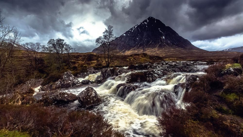 Stormy Highland Waterfall Beneath Buachaille Etive Mor wallpaper