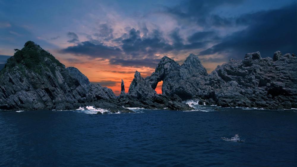 Dramatic Sunset Over Dadohaehaesang Sea Arch wallpaper
