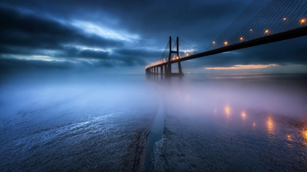 Misty Twilight Over Vasco da Gama Bridge wallpaper
