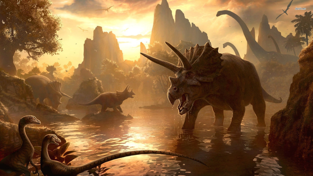 Sunset Triceratops Valley wallpaper