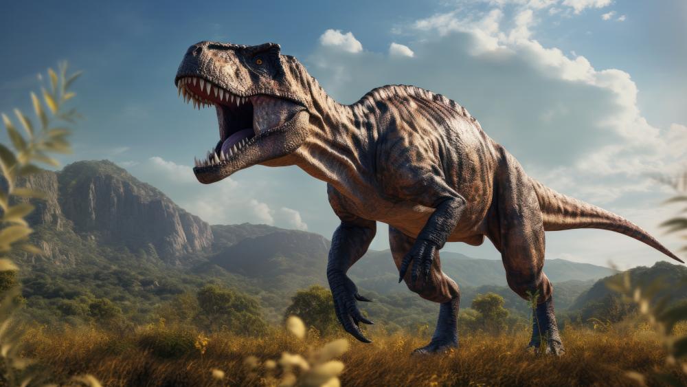 Majestic Tyrannosaurus in Ancient Wildlands wallpaper