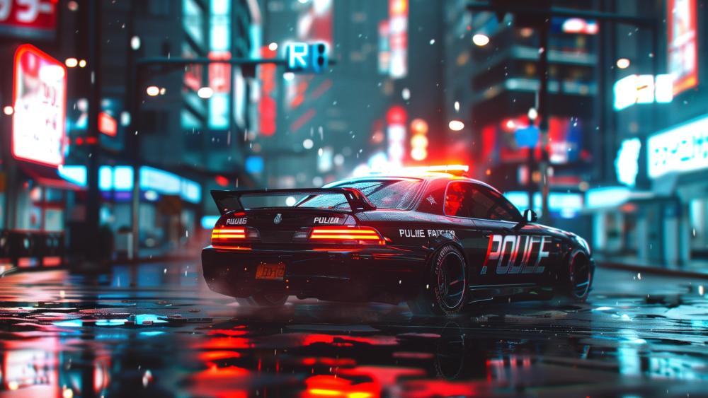 Neon Night Police Cruiser wallpaper