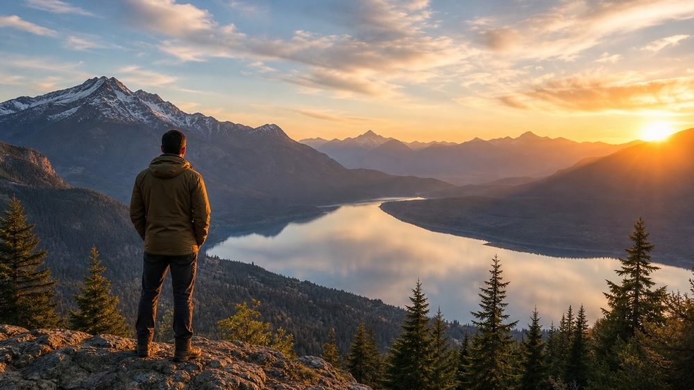 Golden Alpine Sunset Over Silent Lake wallpaper