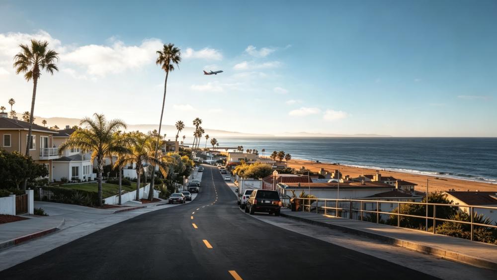 Sunlit Playa del Rey Coastal Street View wallpaper