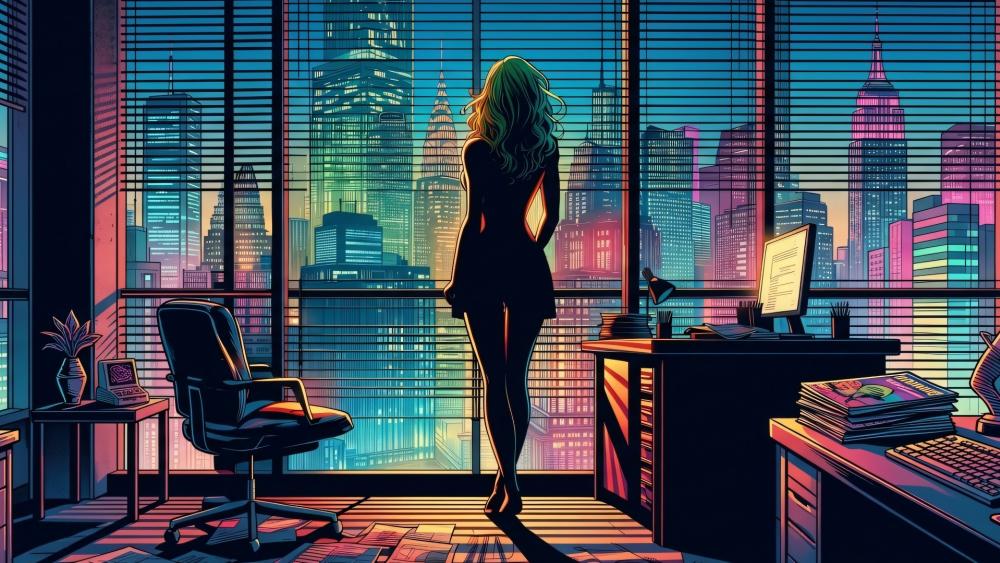 Neon City Office Dream wallpaper