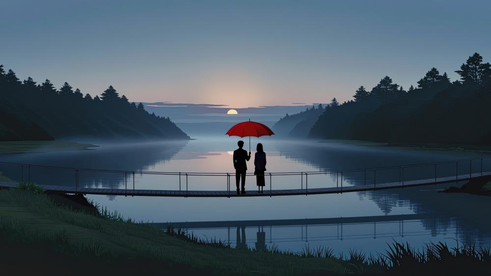Moonlit Love on the Quiet Lake wallpaper