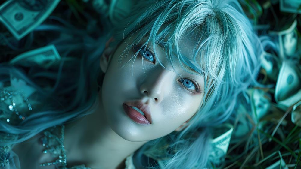 Ethereal Blue Dream Among Falling Riches wallpaper