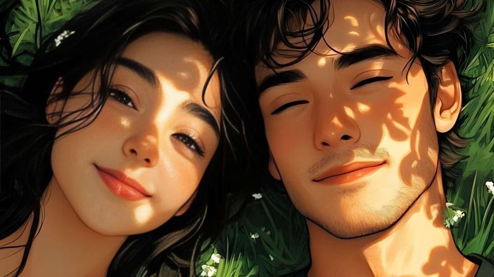 Sunlit Lovers in Tender Harmony wallpaper