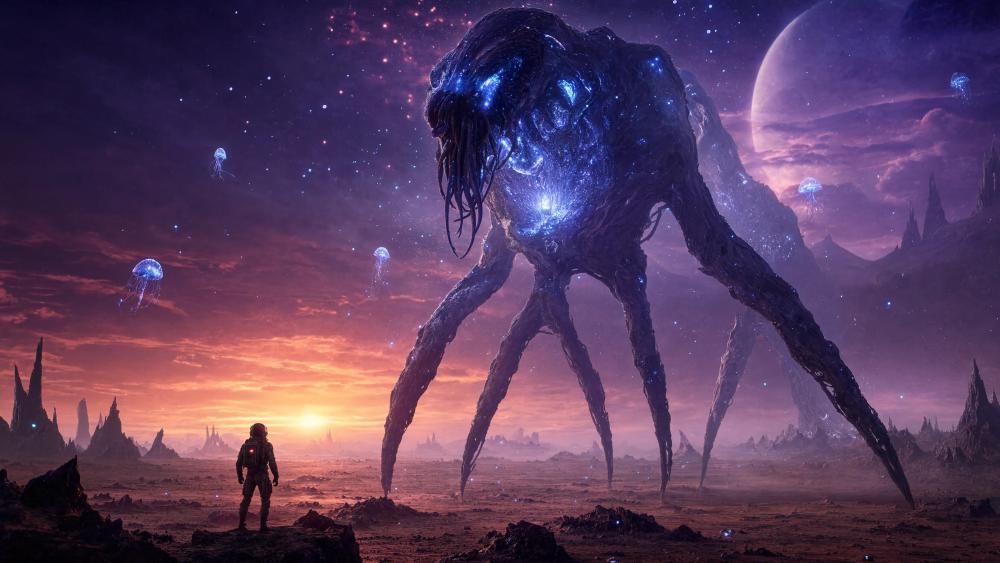 Cosmic Titan on Alien Dunes wallpaper