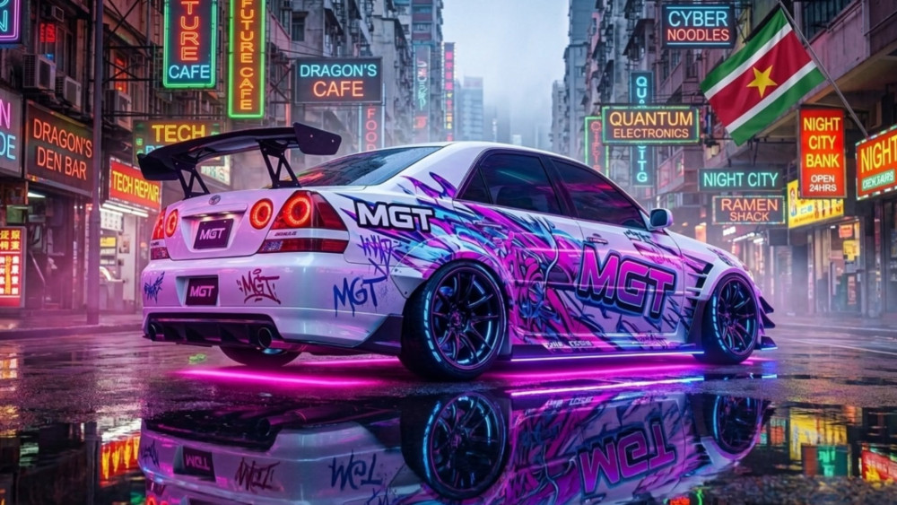 Neon Drift Chaser in Cyberpunk Rain wallpaper