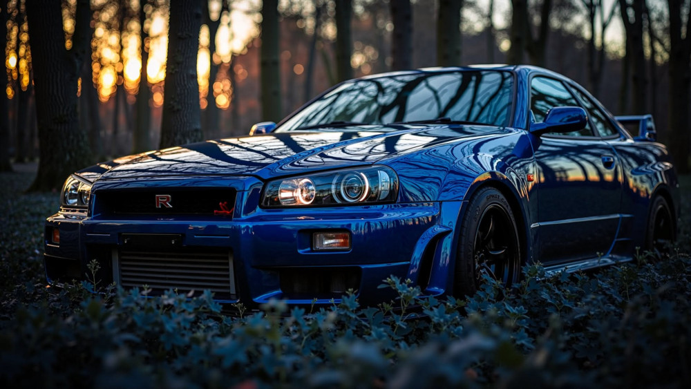 Blue Skyline R34 at Sunset wallpaper