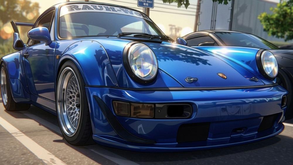 Anime Blue Porsche 911 RWB Street Icon wallpaper