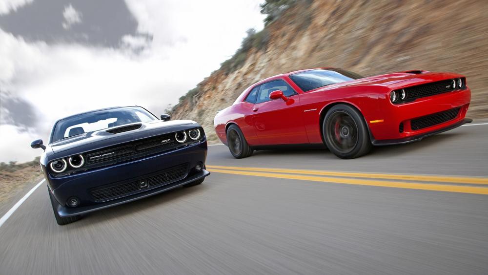 Muscle Cars Roaring Through the Curve wallpaper