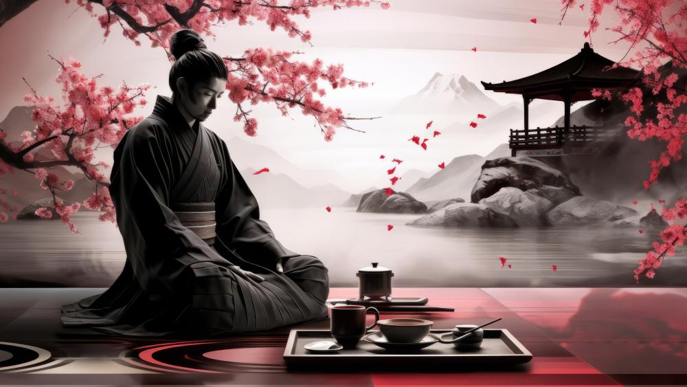 Cherry Blossom Zen Tea Ritual wallpaper