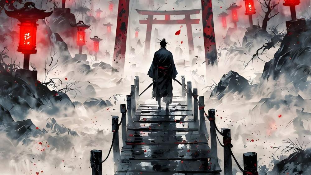 Mystic Ronin at the Torii Gate wallpaper