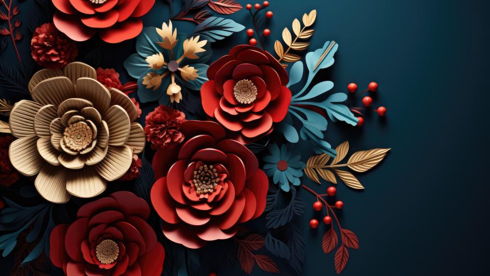 Elegant Paper Blooms in Midnight Garden wallpaper