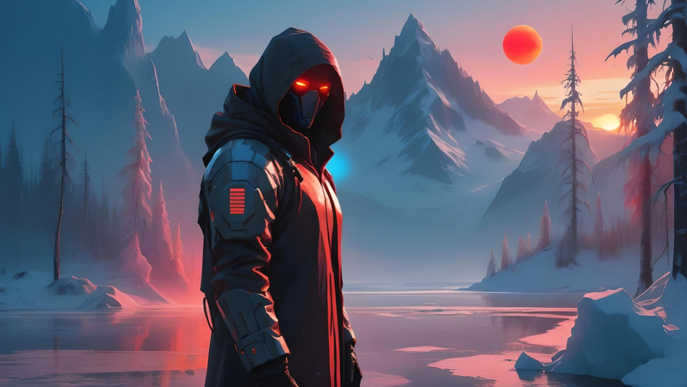 Cloaked Sentinel of the Frozen Dawn wallpaper