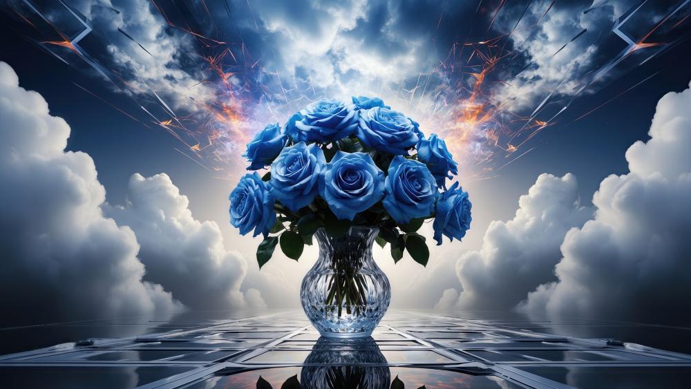 Celestial Blue Rose Bouquet wallpaper