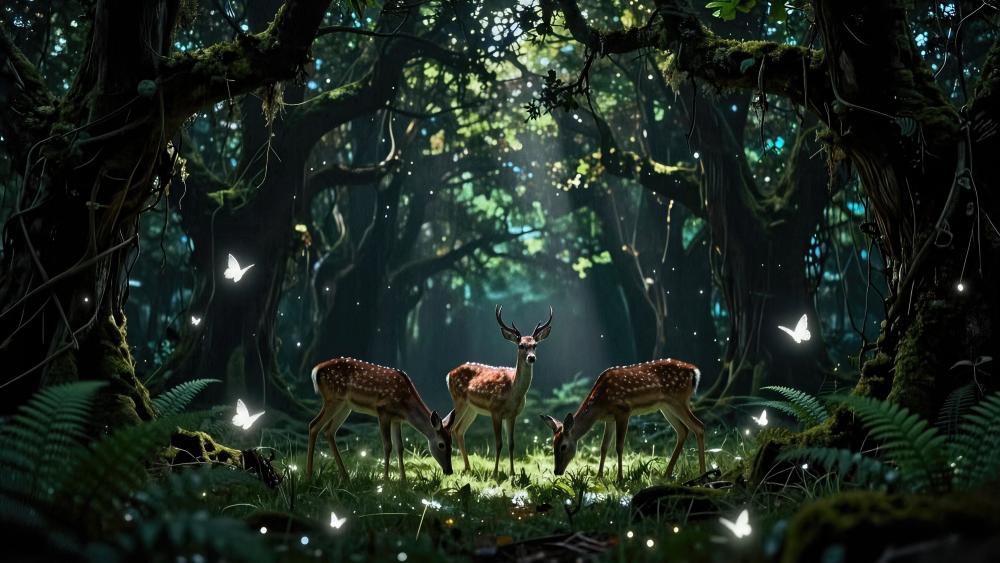 Enchanted Deer Glow in the Dream Forest wallpaper