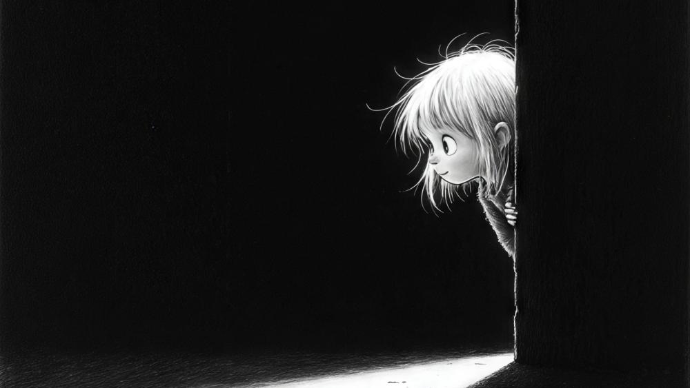 Curious Girl in Shadowy Peekaboo wallpaper