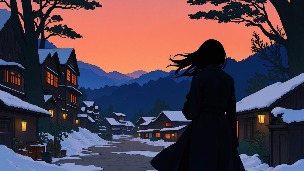 Silent Winter Village Twilight wallpaper
