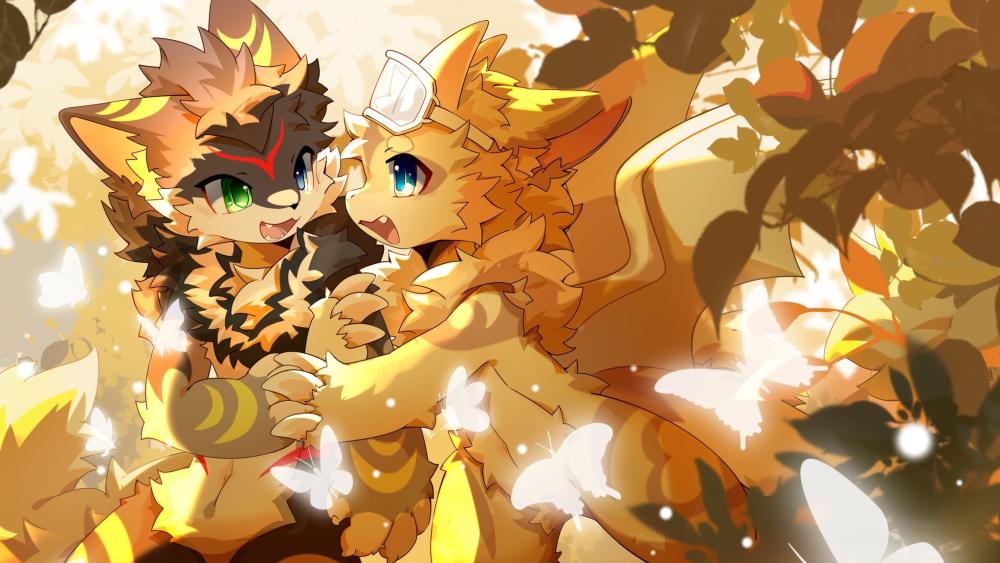 Furry couple having a nice time in a field wallpaper