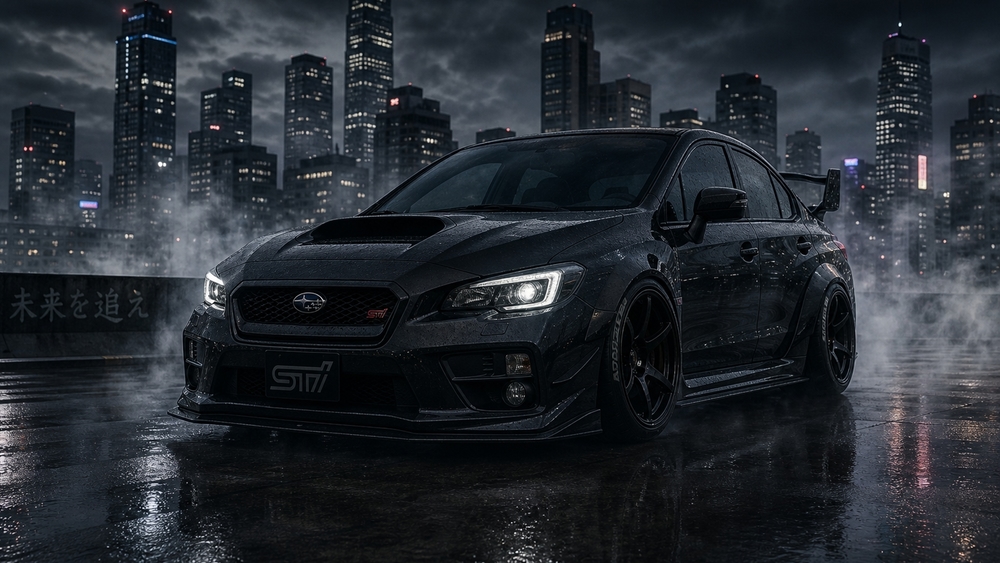 Rainy Night Subaru STi Skyline wallpaper