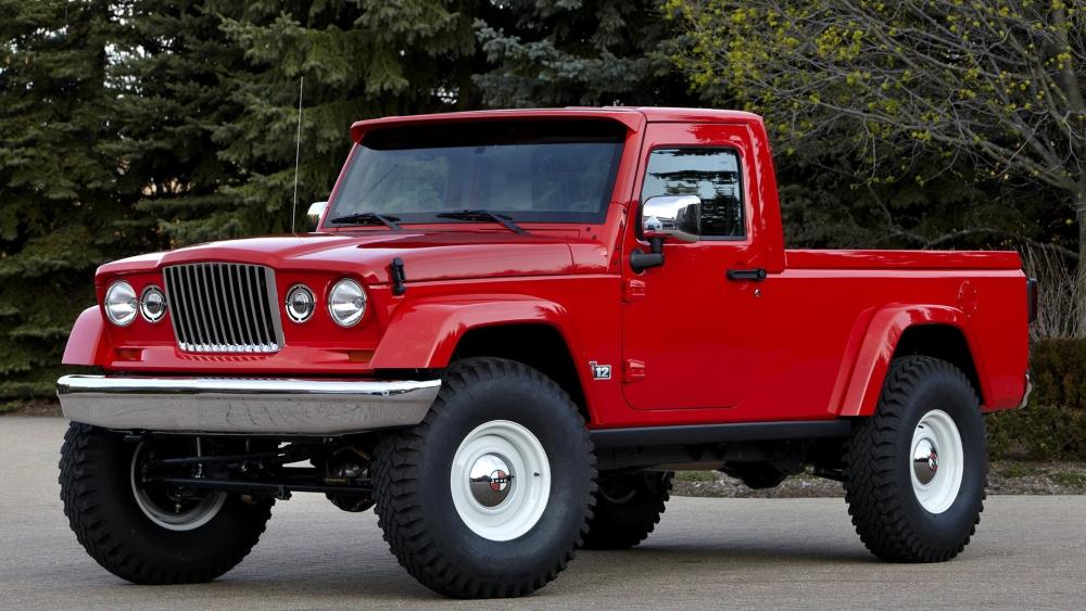 Classic Red Jeep Pickup Adventure wallpaper