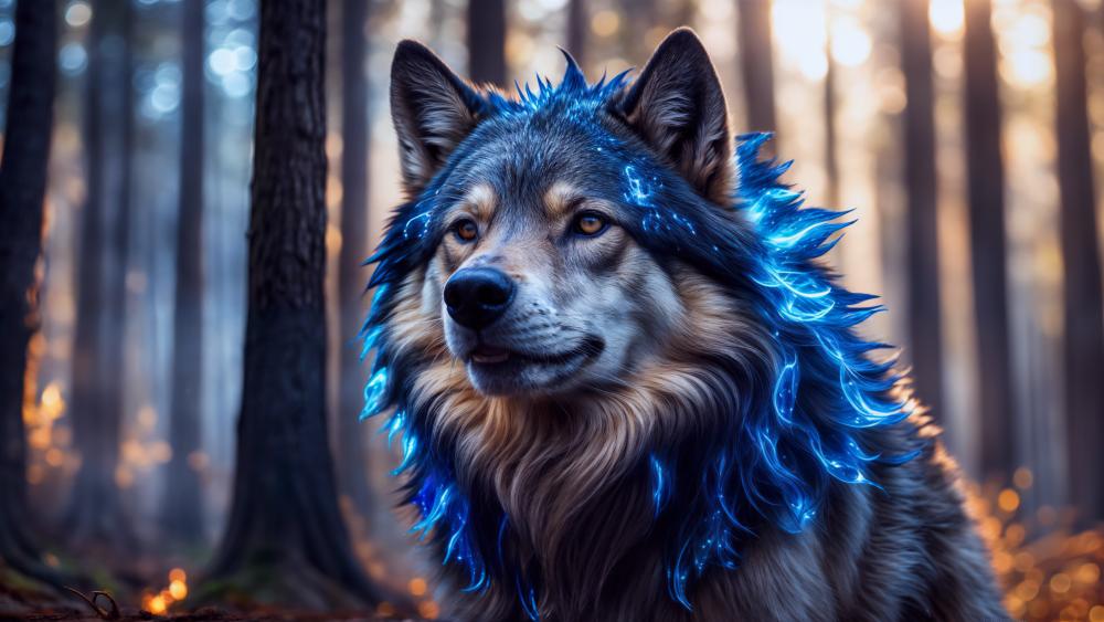 Mystic Wolf of the Glowing Forest wallpaper