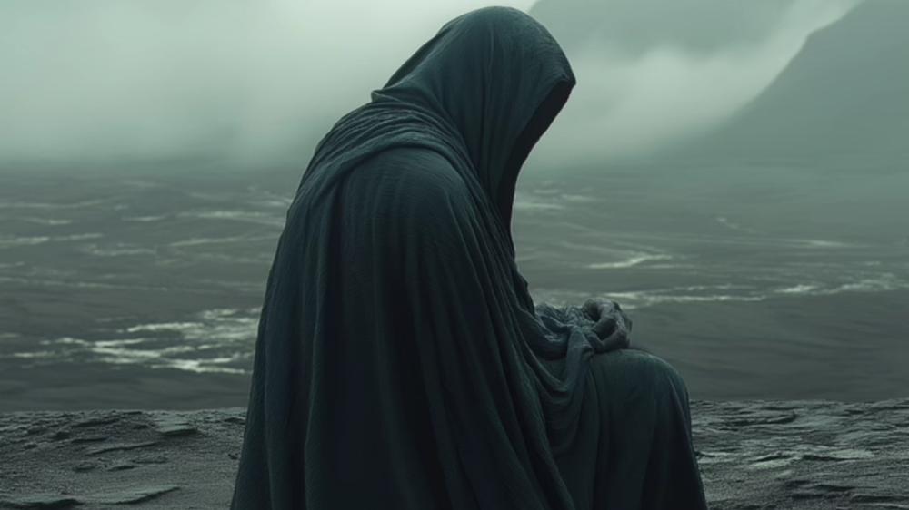 Veiled Sentinel of the Misty Shore wallpaper