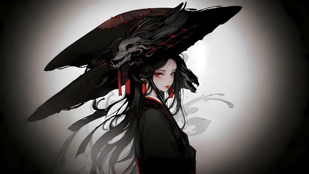 Mystic Samurai Girl in Shadowed Elegance wallpaper