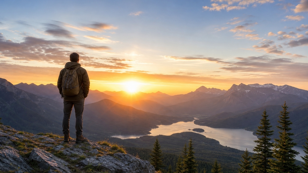 Alpine Sunrise Over Serene Mountain Lake wallpaper