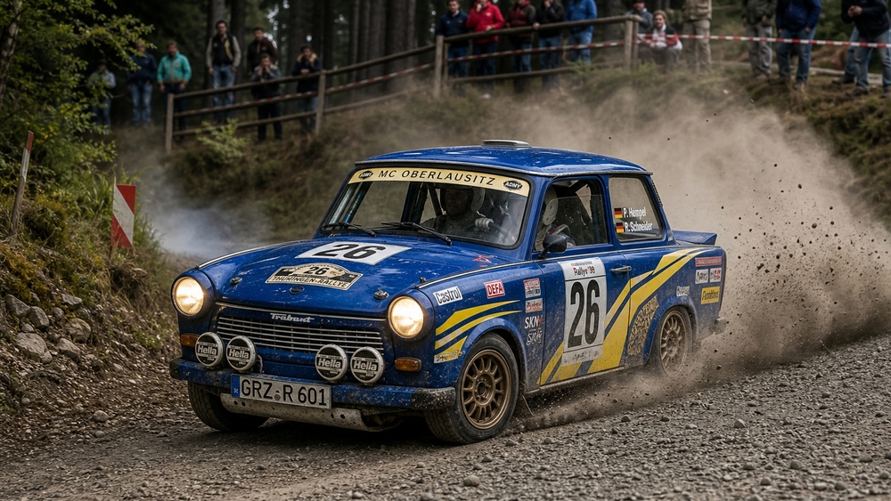 Vintage Rallycross Trabant Charging Through Dust wallpaper