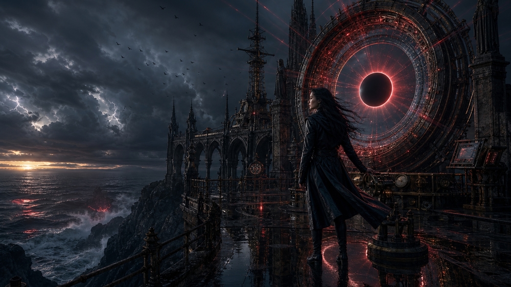Gothic Portal Over the Stormy Sea wallpaper