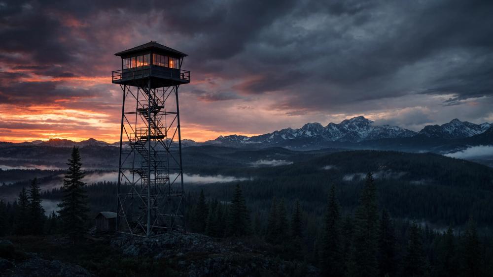 Fire Lookout Tower At Dusk wallpaper