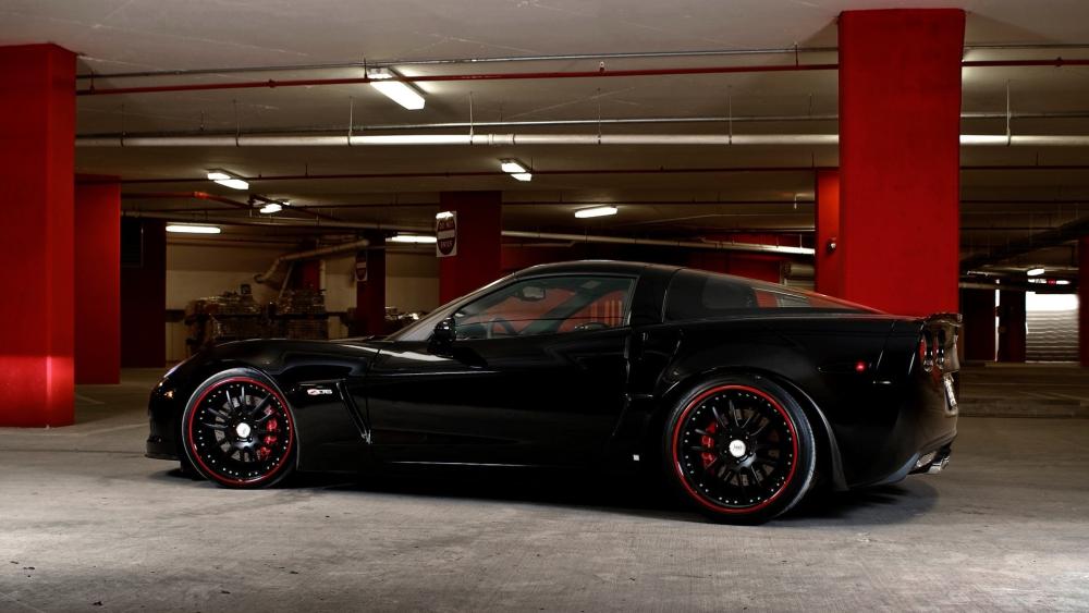 Black Corvette Z06 in Urban Garage wallpaper