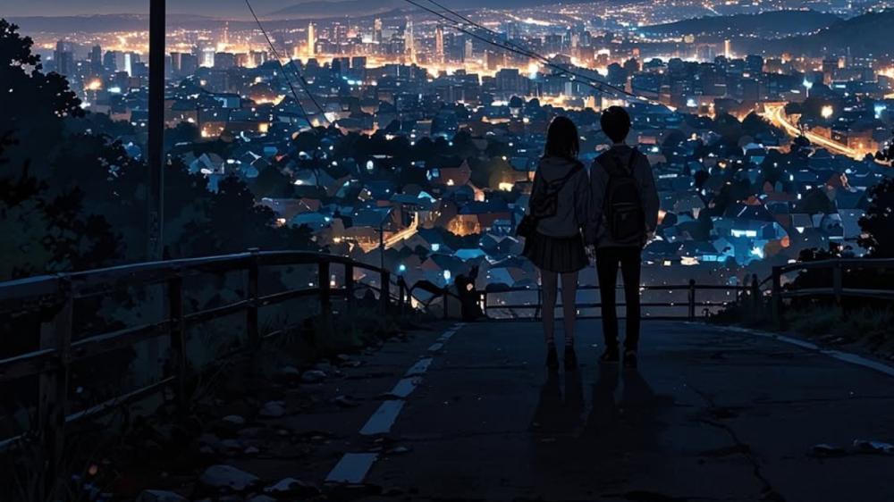 Moonlit City Romance wallpaper