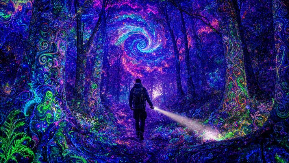 Psychedelic Walk Through The Woods At Night wallpaper