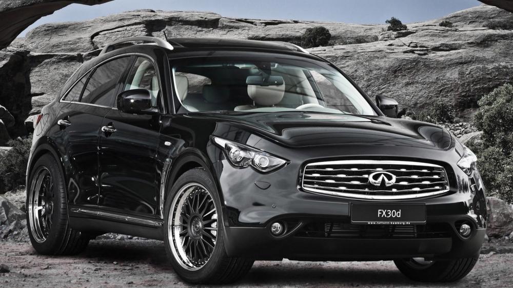 Black Infiniti FX30d Crossover in Rocky Landscape wallpaper