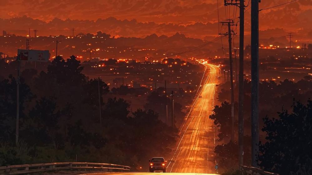 Golden Sunset Highway Over the City wallpaper